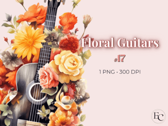 Download Guitar Orange Flower Sublimation Png - Sublimation Collection