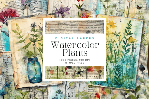 Download Watercolor Plants Junk Journal Pages - Plant Collection