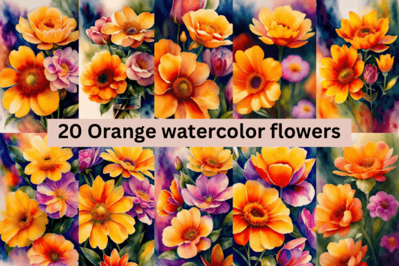 Download #3 Orange Watercolor Flowers Bundle - Watercolor flowers bundle Collection