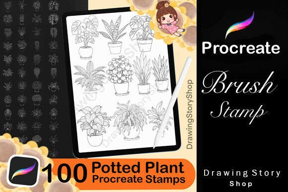 Download 100 Procreate Potted Plant Stamps Brush - Plant Collection