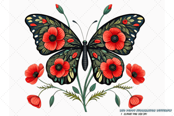 Download Red Poppy Sublimation Butterfly Clipart - Sublimation Collection