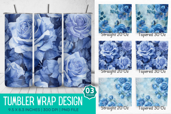 Download Blooming Blue Roses Sublimation Tumbler - Sublimation Collection