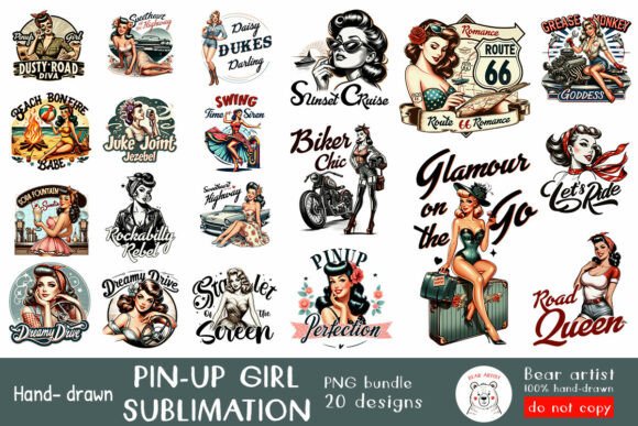 Download Pinup Girl 60s Sublimation PNG Bundle - Sublimation Collection