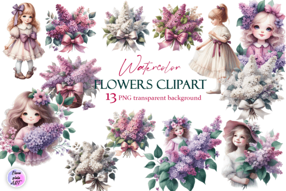 Download Watercolor Flowers Lilac Clipart PNG - Premium Bundle