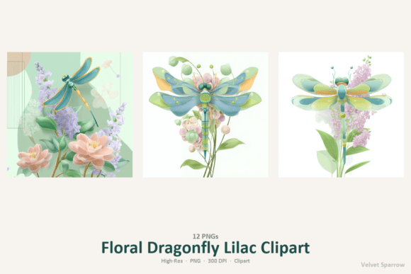 Download Floral Dragonfly Lilac Clipart - Premium Bundle