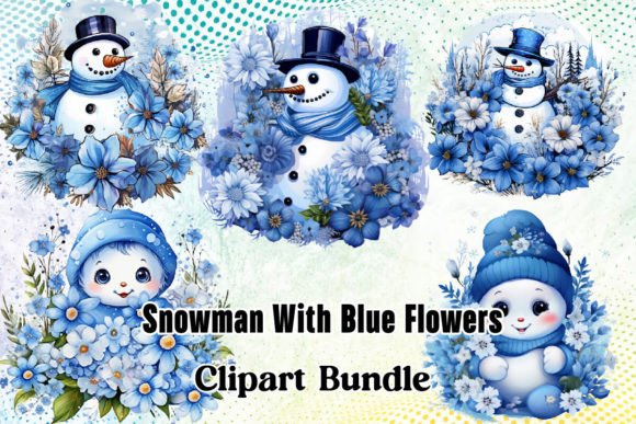 Download Snowman with Blue Flowers Sublimation - Sublimation Collection