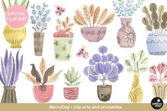 Download Watercolor Plants in Vintage Pastel - Plant Collection