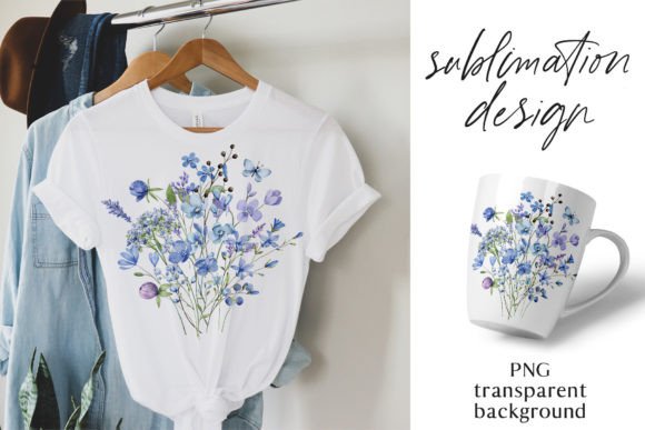 Download Sublimation Design, Blue Flowers, PNG - Sublimation Collection