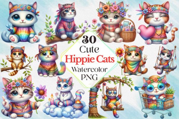 Download Hippie Cute Cats Sublimation Clipart - Sublimation Collection