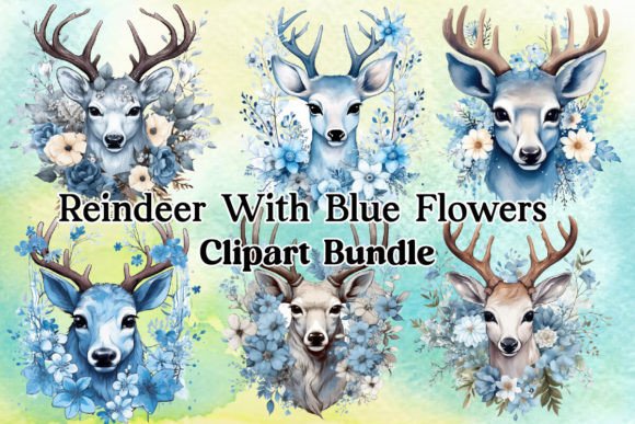 Download Reindeer with Blue Flowers Sublimation - Sublimation Collection
