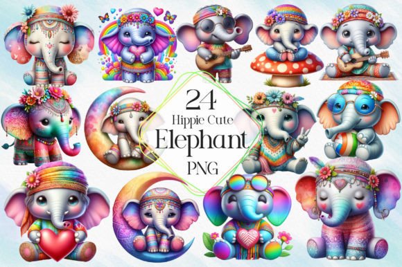 Download Hippie Cute Elephant Sublimation Clipart - Sublimation Collection