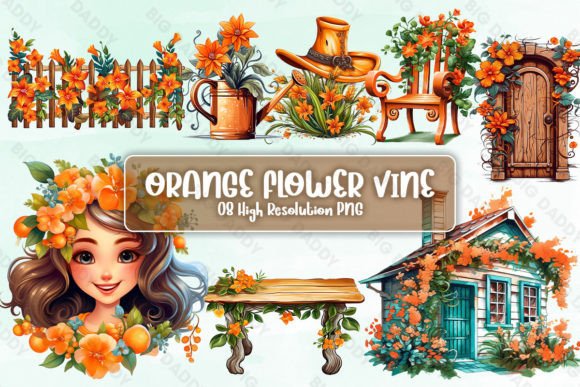 Download Orange Flower Vine Sublimation Clipart - Sublimation Collection